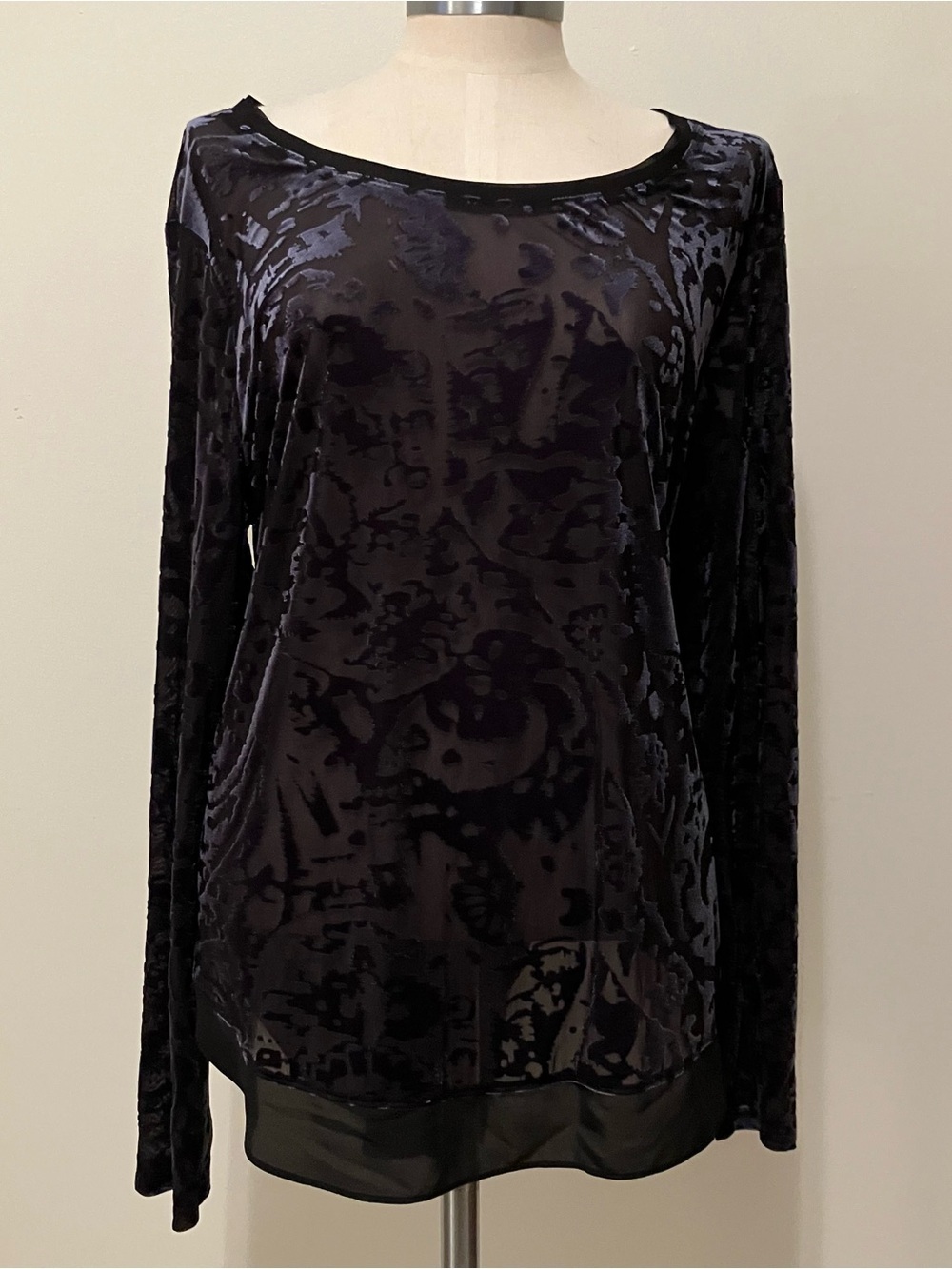Women’s Black Velvet Burnout Sheer Blouse Tee Whimsigoth Fairy Goth XL Boho